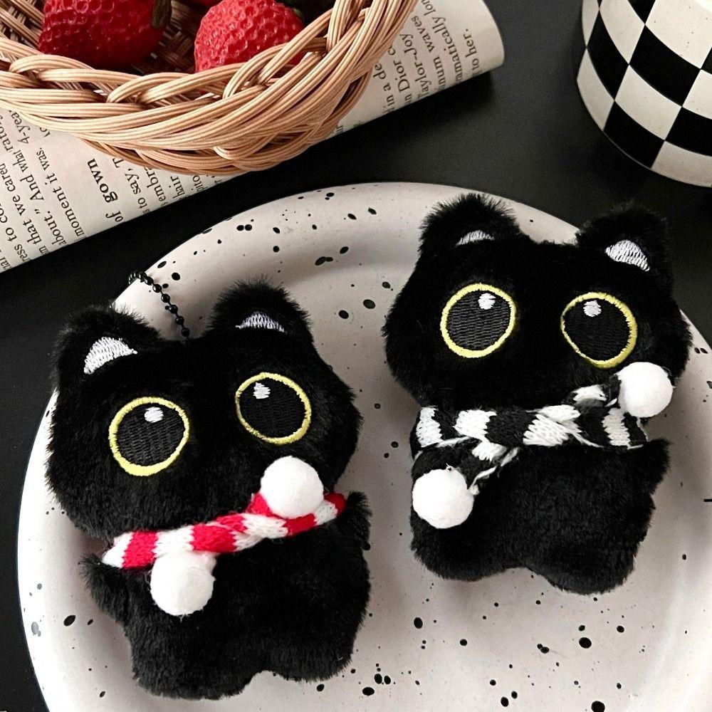 Chirping Squeeze Plush Keychain Cartoon Plush Stuffed Toys Squeak Scarf Black Cat Pendant  Couple