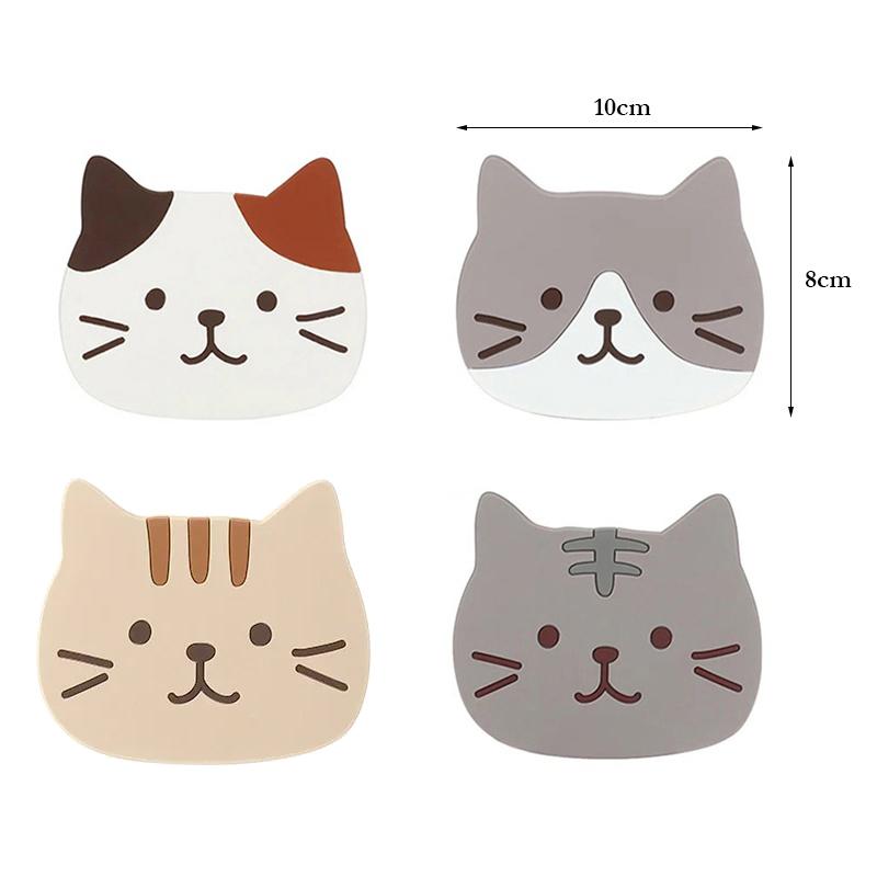 2Pcs Cute Cat Coaster Coffee Glasses Cup Mat Pad Kawaii Drink Coaster Set Heat Insulation Mug Coaster Kitchen Placemat for Table