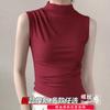 Женский летний полувысокий воротник однотонный облегающий без рукавов пикантный жилет-универсал