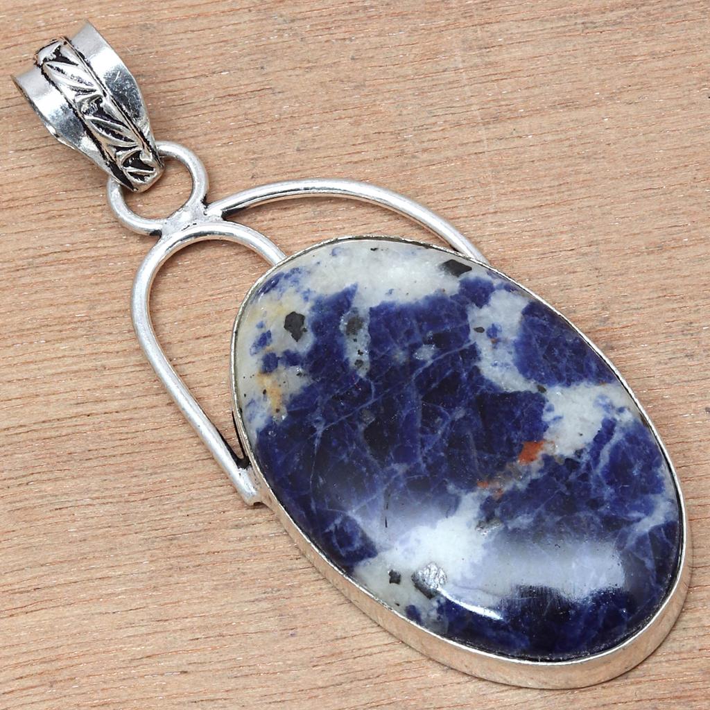 Pendant Sodalite Gemstone Valentine'Day Ethnic Silver Jewelry 2.25"