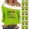 Women's Casual Fashion Sexy Off-Shoulder Collar Christmas Pattern Long Sleeve Crewneck T-Shirt Top