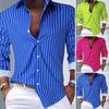 Men Spring Autumn Stripes Print Shirt Lapel Long Sleeve Single Breasted Slim Fit Shirt Tops Streetwear