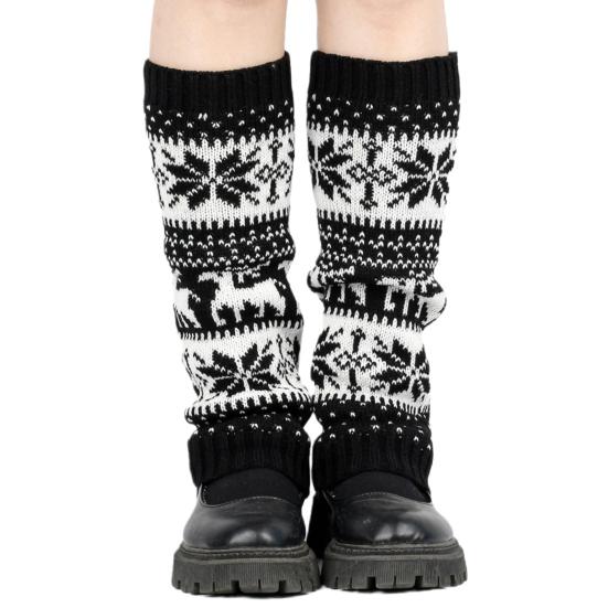 1 пара зимних чехлов для телят, вязаные, противоскользящие, в рождественском стиле, высокоэластичные, с рисунком лося и снежинки