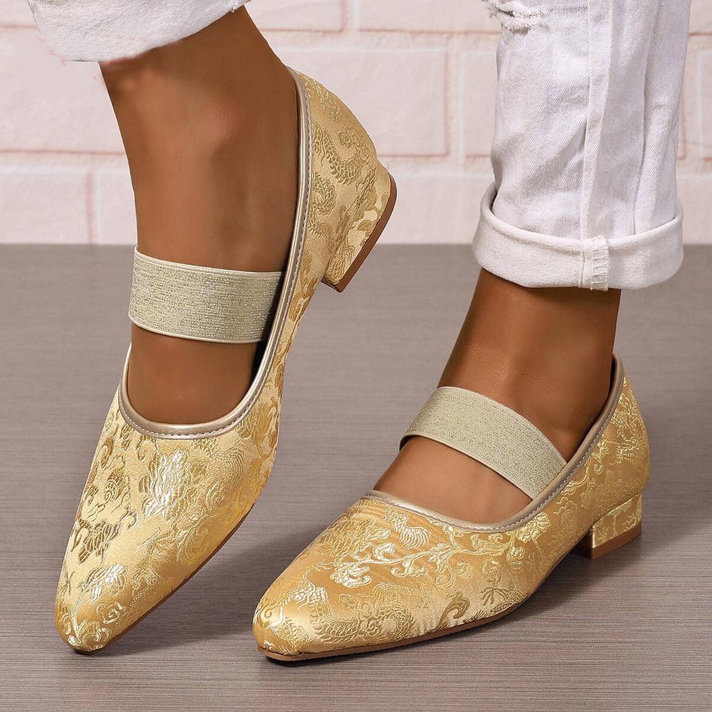 Fashion New Slip-on Women's Fashion Low Heeled Shoes Embroidered Women's Pumps Round Toe Shallow Soft Loafers Thick Heel Shoes for Women