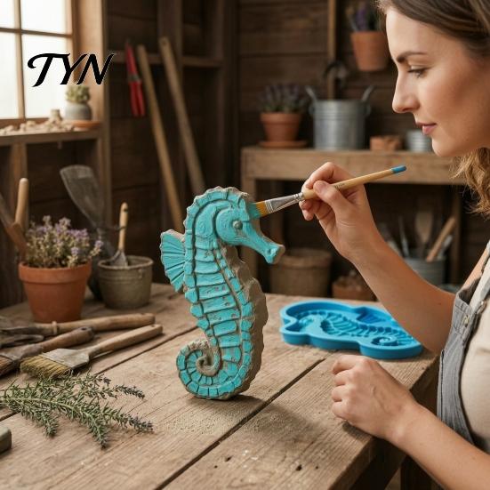 Cement Art Craft Project Ocean Themed Stepping Stone Silicone Mold for DIY Garden Patio Walkway Path Decor, Reusable Rustic Yard Decor Animals