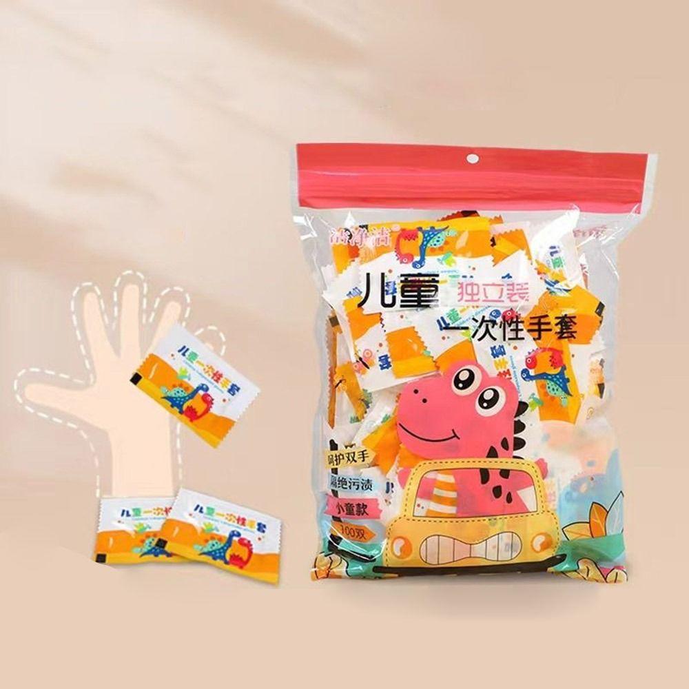 100Pcs Thickened PE Disposable Gloves Transparent Food Grade Baby Gloves PE Independent Packaging Children's Gloves