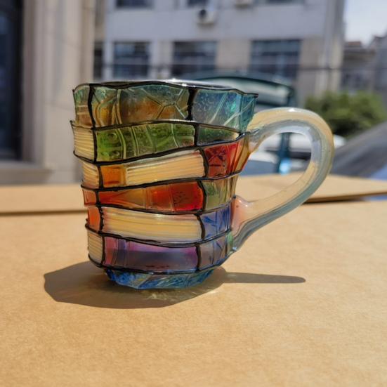 Picture Book Cup 3D Book Stacking Mug Hand-Drawn Literary Coffee Cup for Book Lovers Teachers Librarians