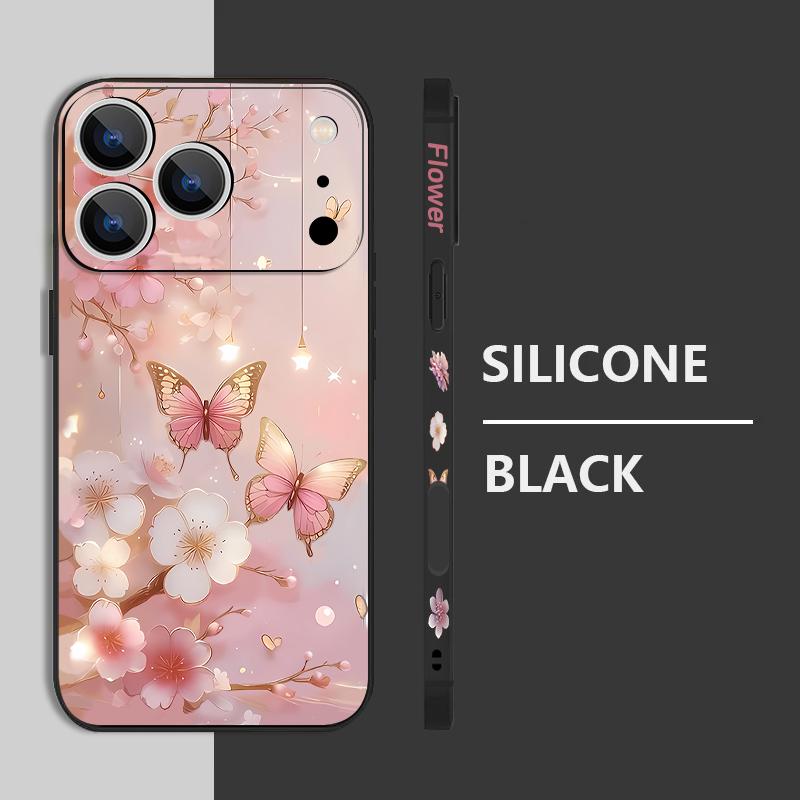 For iPhone 17 Pro Max Case Dream Butterfly Floral Pattern Soft Silicone Lanyard Cover For iPhone 16 Pro Max Cover iPhone 15 14 13 12 11 16E