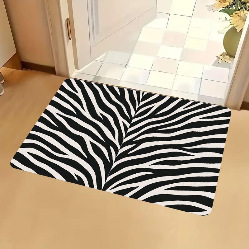 1pc, 2D Flat Printing, Creative Zebra Pattern Entrance Floor Mat, Entrance Anti-Slip Floor Mat, Color Anti-Slip, Machine Washable Polyester Carpet, Su