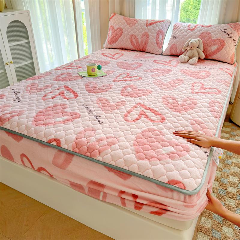 Утолщенный хлопковый чехол для кровати, односпальный чехол для кровати, коралловый бархат, молочный бархат, зимний матрас, нескользящий защитный чехол
