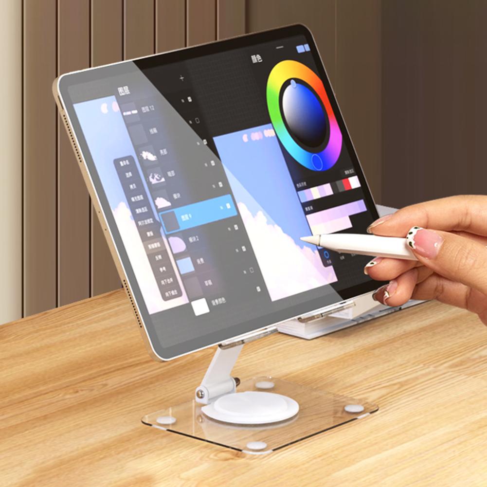 Акриловая подставка-держатель для планшета с вращающимся на 360° основанием Прозрачный держатель для планшета Регулируемый для iPad Pro 11 12.9 дюймов/iPad 10.9 дюймов