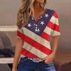 Жен. Футболка Футболка День независимости С принтом Пуговицы С короткими рукавами Повседневные Выходные Мода Классический Классический V-образный вырез Обычный Топ