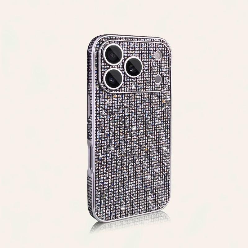 Роскошный Чехол-Броня с Блестками и Клетчатым Узором на Весь Экран для iPhone 17 16 15 14 13 12 Pro Max, Сверкающий Чехол с Защитой Камеры