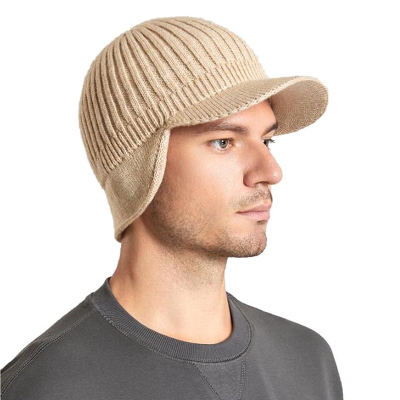 Зимняя мужская вязаная бейсболка, повседневная шерстяная шапка с ушами, шапка-ушанка для отдыха, шапки-бини, однотонная вязаная теплая шапка для лыж