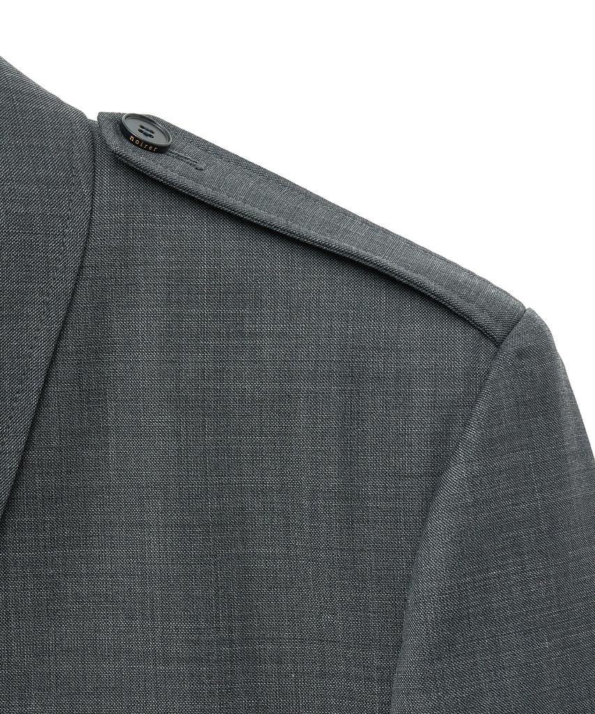 Noirer Wool Field Pocket Belted Crop Jacket (Grey)