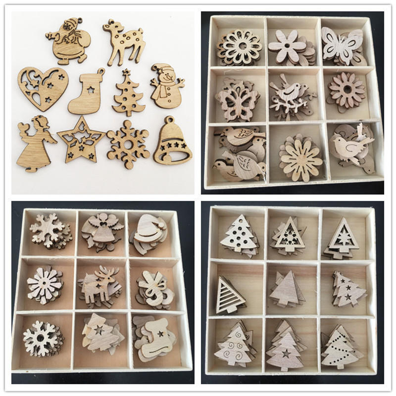 50PCS Hollow Wood Pieces Embellishments Vintage Christmas Unfinished Wood Ornament Decorative Accessories for DIY Scrapbooking Handmade Crafts