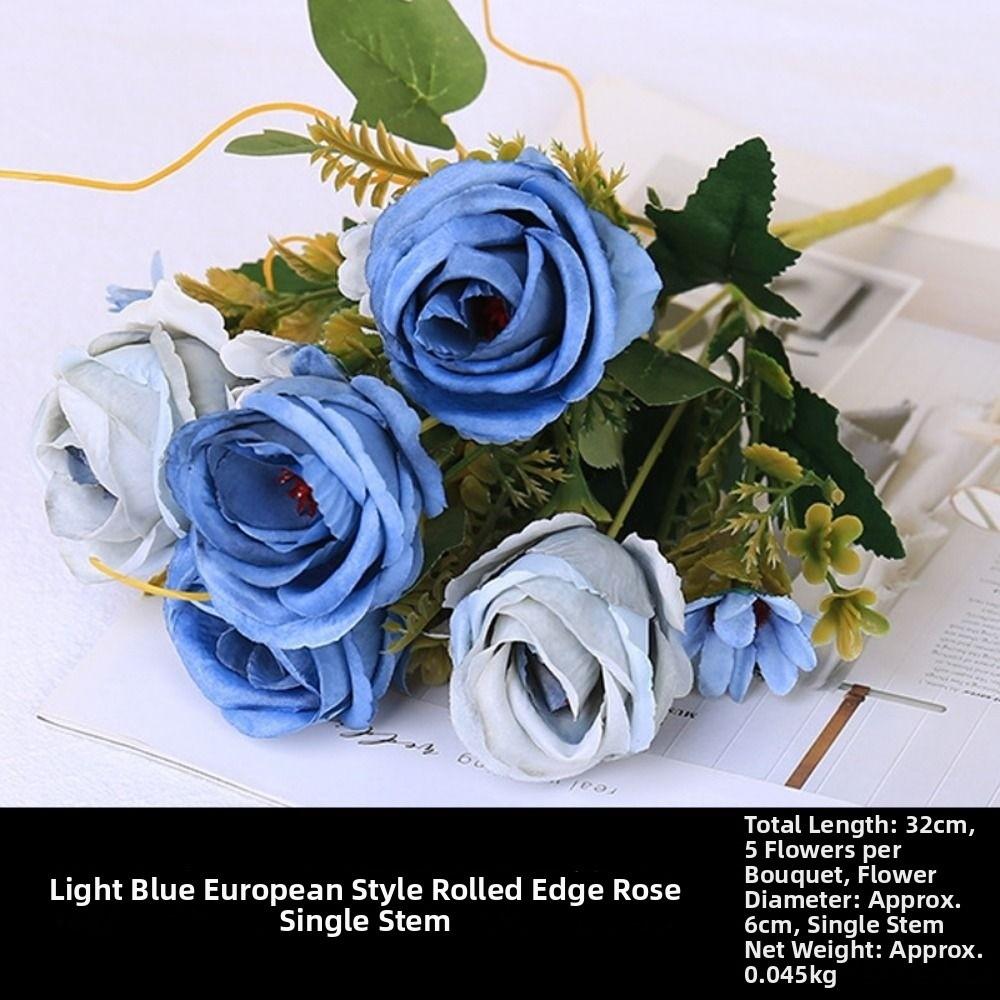 Curled Simulated Rose 5 Heads Wedding Fake Flowers New Home Decor Bouquet  Home Decor