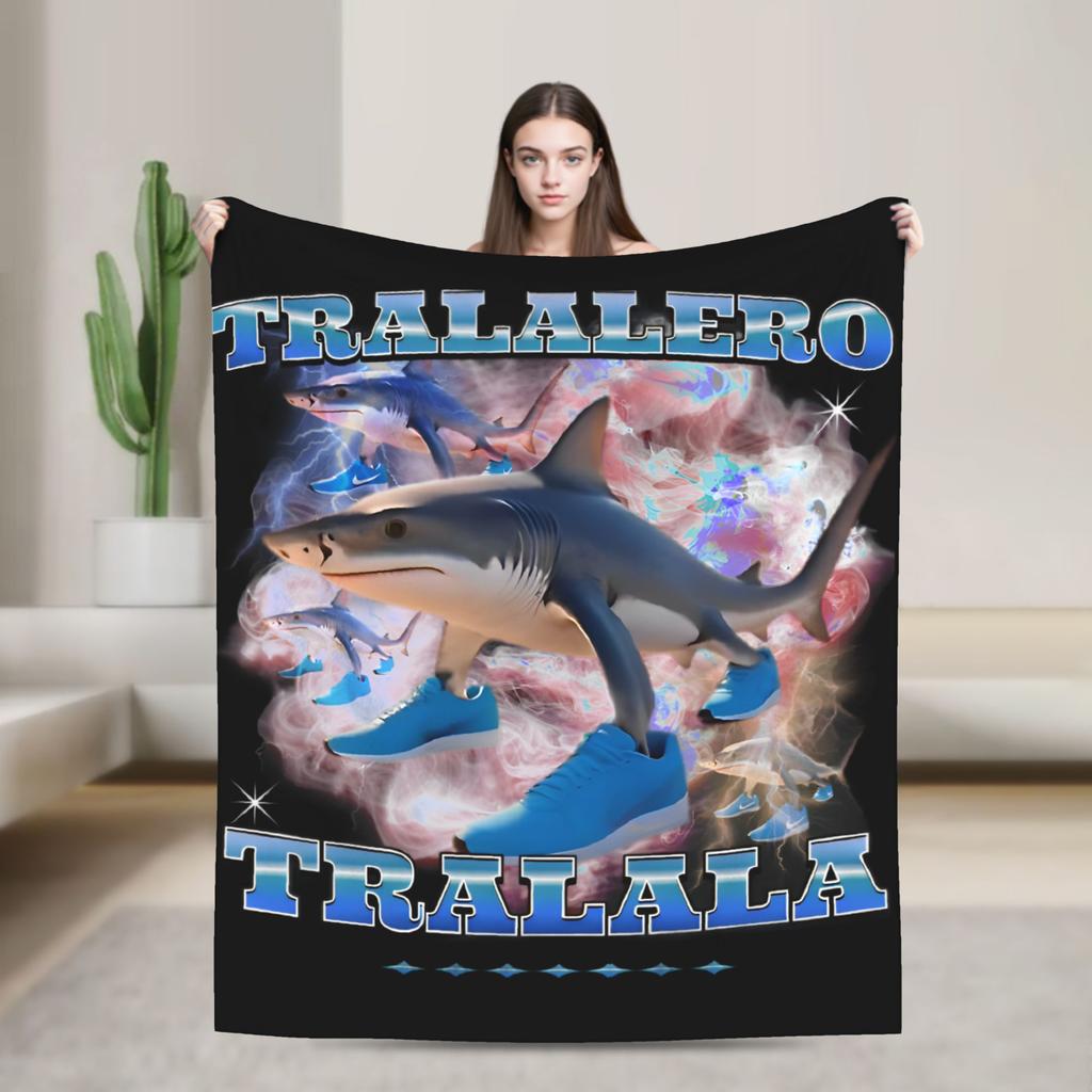 Bombardiro Crocodilo Tralalero Tralala Blankets Italian Brainrot Flannel Soft Throw Blanket for Home Restaurant Textile Decor