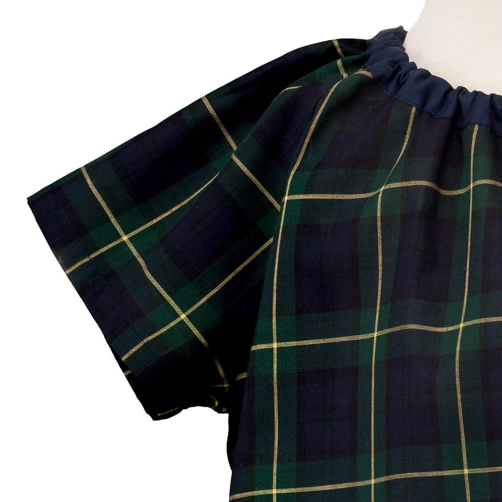 ЯРКИЙ КОНФЕТНЫЙ СТИЛЬ Фартук с коротким рукавом Клетка тартан Темно-зеленый Набор из 3 штук для девочек и Стильный с коротким рукавом Детский сад Начальная школа Каллиграфия