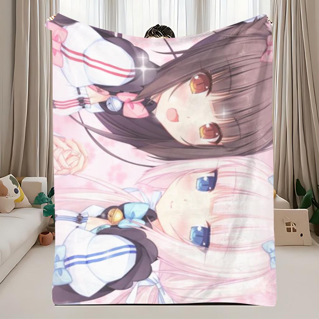 1 шт. Плед Nekopara Chocola & Vanilla, Кавайный Кот-Горничная Аниме Фланелевый Плед, Мягкое Уютное Отаку Постельное Белье, Подарок для Фаната Аниме,