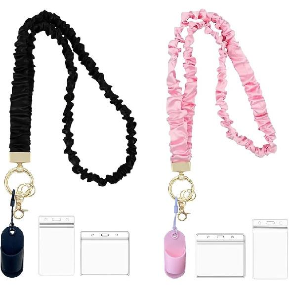 Scrunchie Lanyards for ID Badges and Keys,Retractable Lanyard with ID Holder and Pen Holder,Cute Stretchy Teacher Lanyard for Women(Checkered)