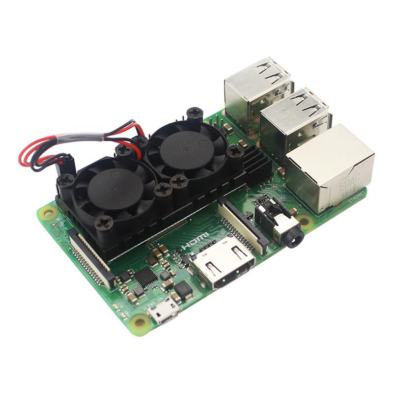 Радиатор-охладитель с двумя вентиляторами для Raspberry Pi 4B/3B+, 5В 0.3А