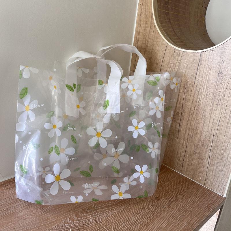 WTEMPO Spring Summer Elegant Floral Gift Bags Clear Plastic Tote Bags Suitable for Flowers Dolls Gifts Simple Shopping Bags Universal Packaging Bags