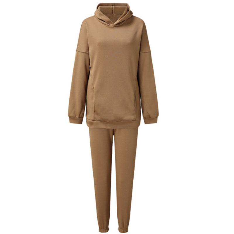 WTEMPO Женский спортивный костюм, комплект из двух предметов с флисовым капюшоном, свободные толстовки, штаны для бега, женский осенний повседневный однотонный спортивный костюм