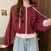 Dopamine-Style Women's Color-Block Hooded Sweatshirt - Spring & Autumn, Petite Fit with Straight Shoulders and Long Sleeves