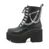 Fashion Gothic Black Boots for Women Sexy Chain Chunky Heel Platform Boots Female Punk Style Ankle Boots Zipper