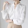 Женские блузки, рубашки, весна 2025, женская блузка с длинным рукавом, рубашка с круглым вырезом, белая шифоновая блузка, рубашка, женские топы J855