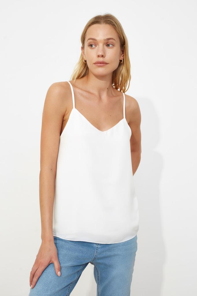 Women's Fashion New Blouse Black Basic Strap Woven Blouse