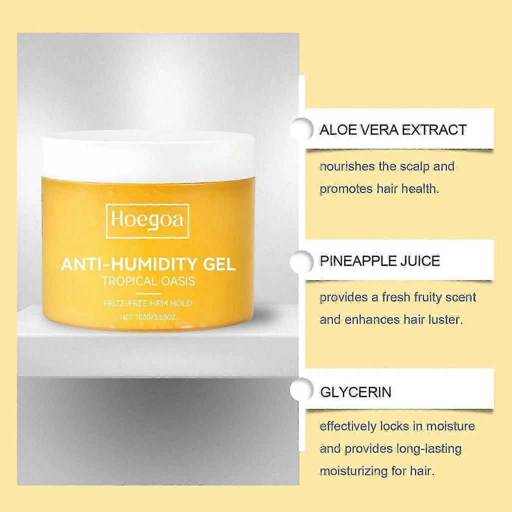 Anti-Humidity Hair Gel 100g | Frizz-Free Firm Hold & Tropical Oasis Scent | Aloe Vera & Pineapple Extract | All Hair Types & Humidity Control