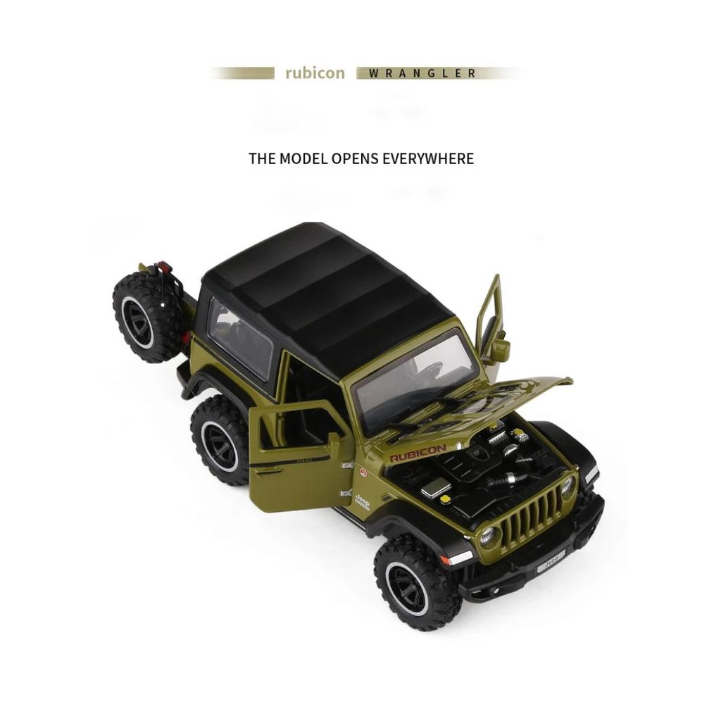 1/32 Jeeps Wrangler Rubicon 1941 Внедорожные литые легкосплавные автомобили и игрушечные транспортные средства Модель автомобиля Звуковые и световые игрушки для детей Подарки