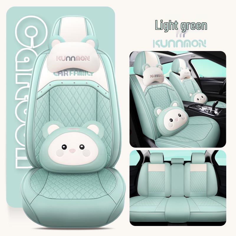 Universal Cartoon Car Seat Cover – Cute, Full-Surround Cushion for Small Cars, Fits 5-Seat Models, All-Season Use.
