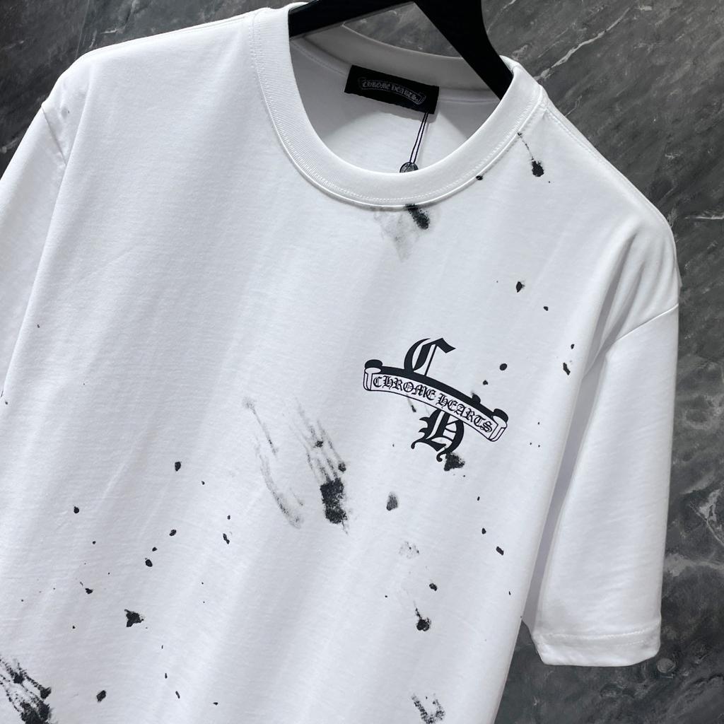 8735 CHROME HEARTS Лето 2026 Новая Высококачественная Хлопковая Круглый Вырез Свободная Большого Размера Мужская и Женская Футболка Футболка для Пары