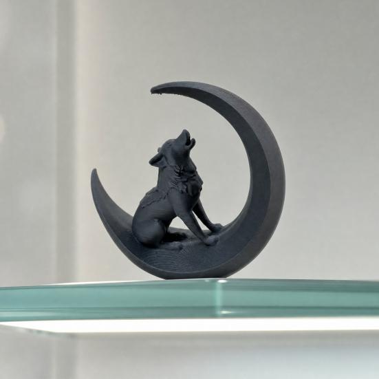 3D-печатная статуэтка воющего волка, фигурка волка на луне, черная скульптура волка для дома, офиса, кабинета, настольного декора