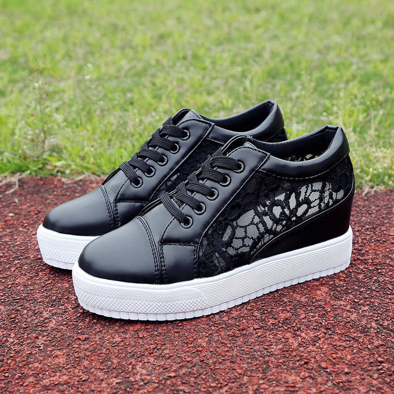 Женские туфли для увеличения роста внутри, женские летние туфли, белые туфли, дышащая сетчатая спортивная обувь, танкетка, каблук-маффин, толстая подошва, одинарные туфли на высоком каблуке