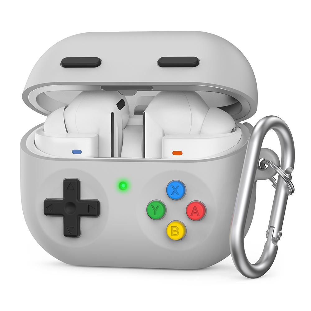 AHASTYLE PT-DD11 For Samsung Galaxy Buds3 Pro Silicone Case Game Console Design Split Protective Cover with Carabiner/Strap