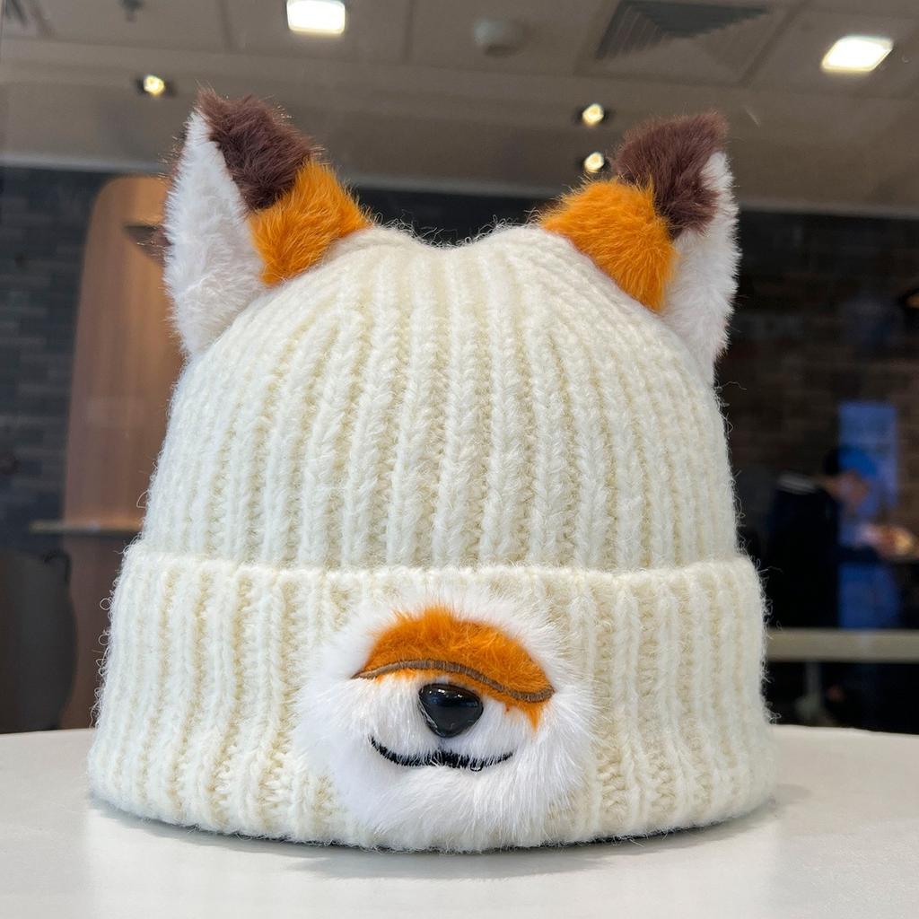 Cute Fox Nick Anime Cartoon Knitted Hat Female Autumn and Winter Warm Versatile Face Small Ear Protector Wool Hat