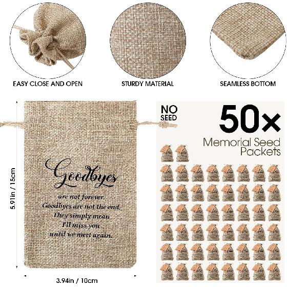 Tanlade 50 Наборов Подарков на Поминки Навсегда в Наших Сердцах Органайзер для Пакетиков с Семенами Подарочный Мешочек из Мешковины с Молитвенными Метками и Шпагатом для Празднования