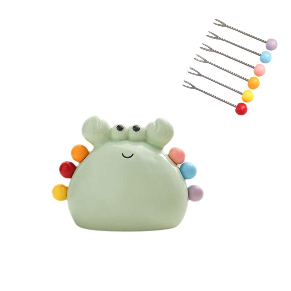 Stainless Steel Crab Fruit Fork Colorful Decorative Fruit Cake Sausage Fork Cute with Storage Jar Dessert Forks for Home