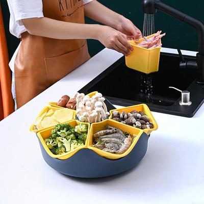 Большая двухслойная тарелка для овощей и фруктов с 7 решетками, загруженная, вымытая и вымытая посуда, корзина для овощей, вращающаяся тарелка для подогрева.