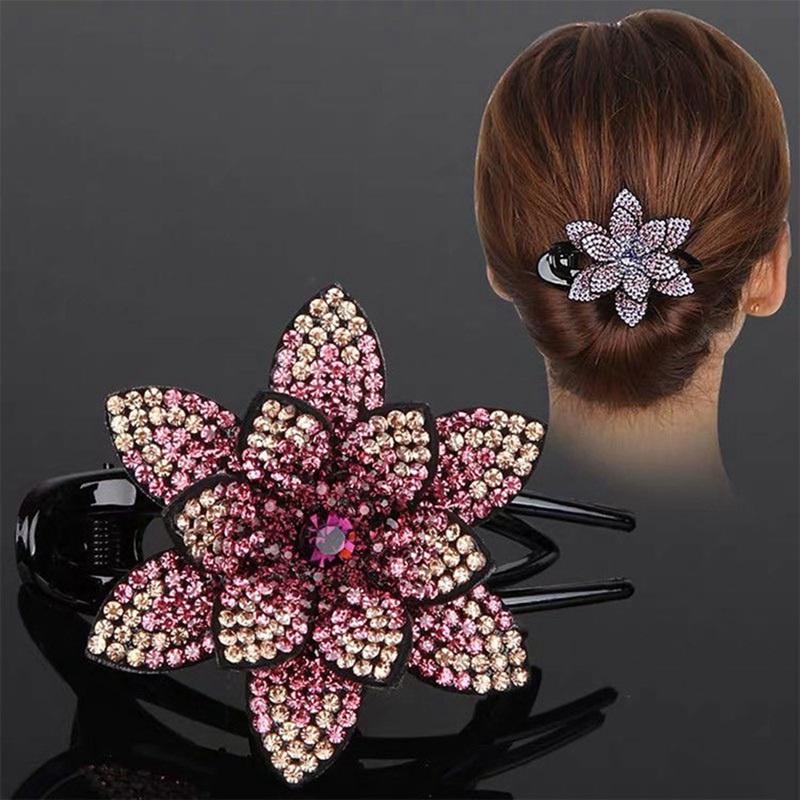 New Flower Rhinestone Dovetail Clip Large Elegant Round Hair Flower Hair Clip