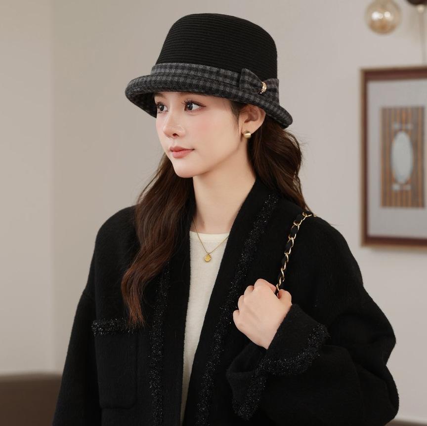 Curled Elegant Flower bucket hat Women's autumn and winter thickened thermal basin hat Small face fashionable mother hat