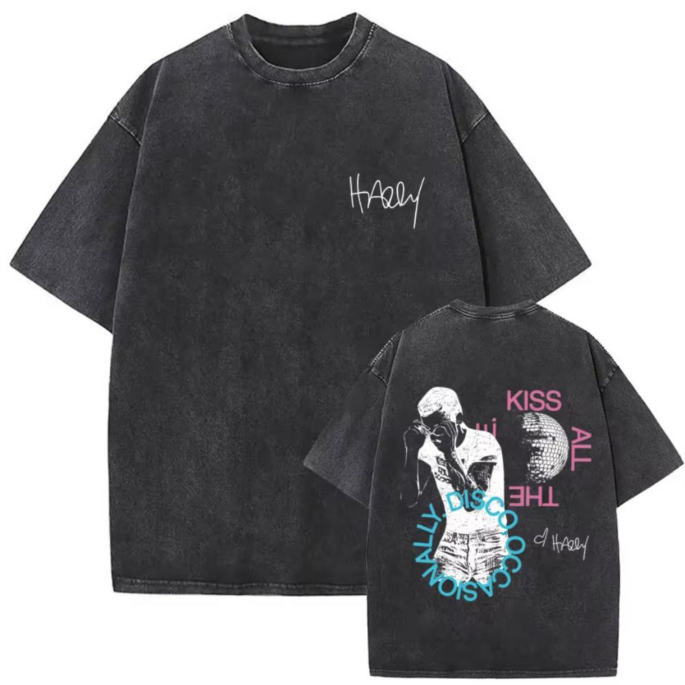 Vintage Washed Harry Styles Graphic T-shirt Men's Pop Album Hip Hop Short Sleeve T-shirts Casual 100% Cotton T Shirts Streetwear