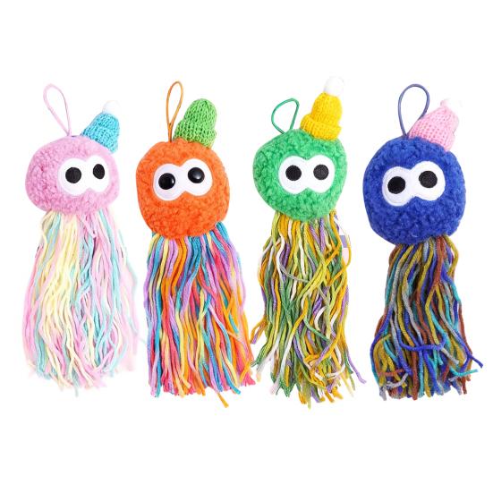 Кошачья игрушка с кошачьей мятой, мягкий набивной мячик, жевательная игрушка, интерактивный пищащий осьминог, игрушка для прорезывания зубов у котят с разноцветными кисточками для развлечения домашних кошек