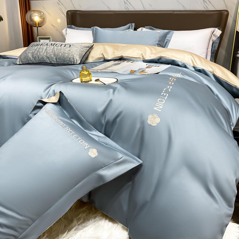 Лист 60 нитей, четыре предмета, хлопок, хлопок, длинный штапельный хлопок, Наньтун, легкий, роскошный стиль, вышитое пододеяльник, сплошной цвет, кровать