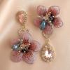 Elegant Flower Rhinestone Earrings Exquisite Vintage Earrings Sweet Flower Drop Earrings  Women