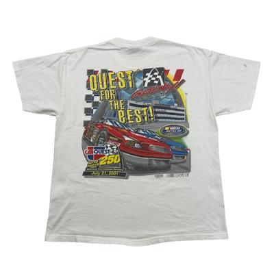 Винтажная футболка NASCAR Мужская Средняя M Белая 2001 Car Quest 250 Короткий рукав
